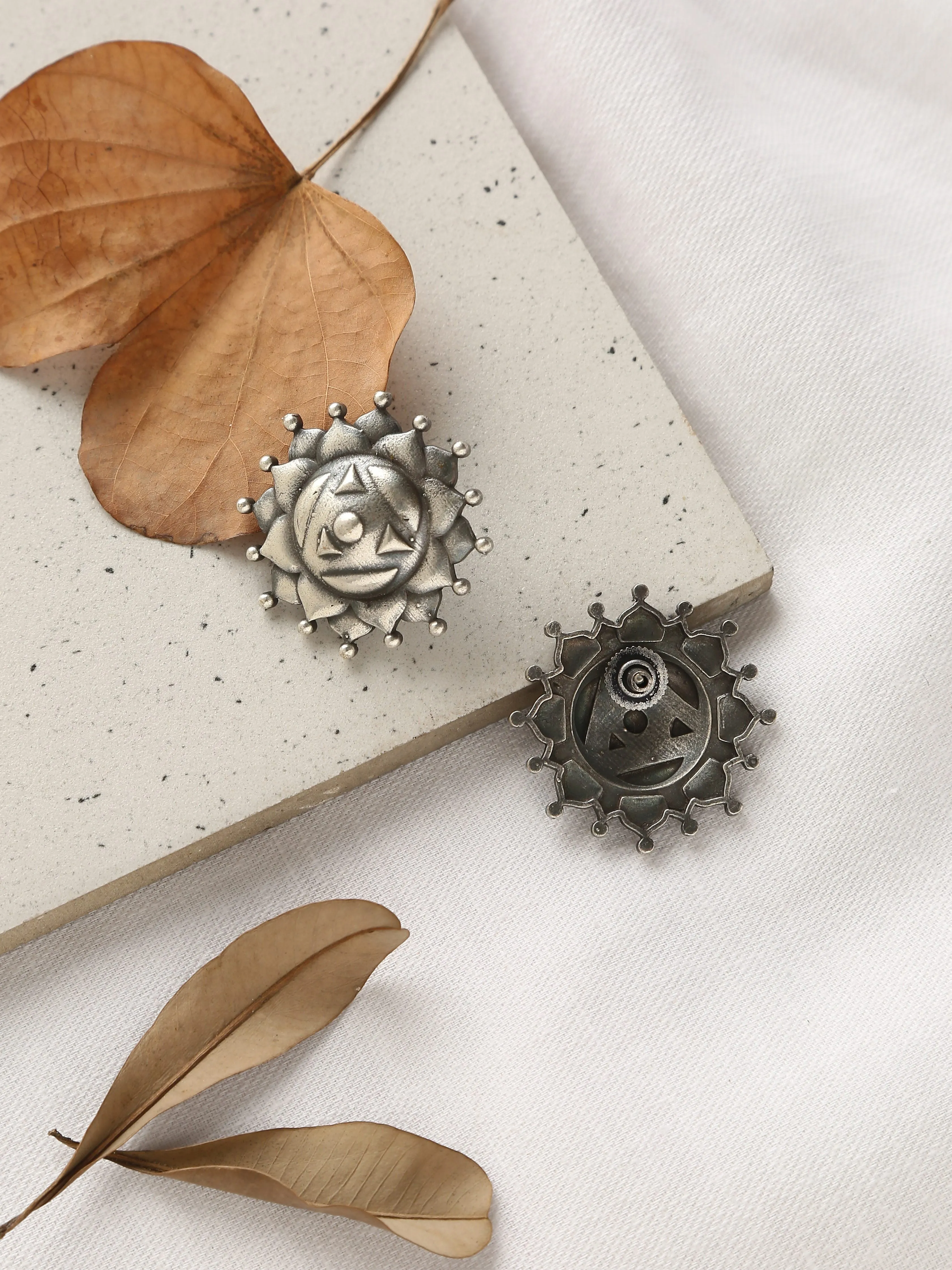 Silver-Plated Circular Stud Earrings