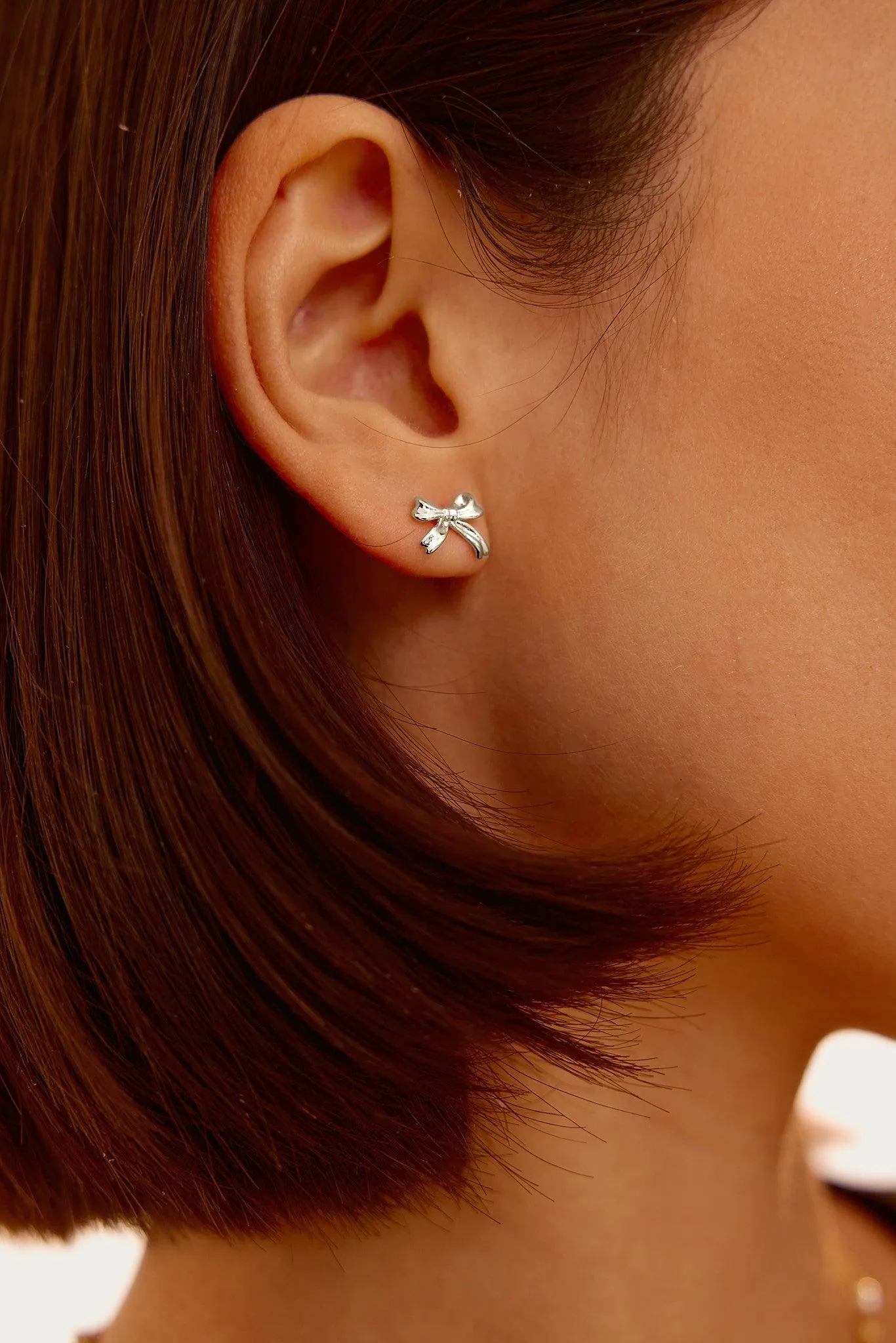 Silver Ribbon Stud Earrings