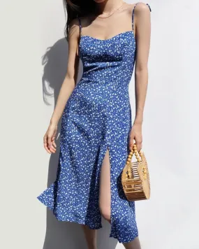 Spaghetti Strap Floral Slit Midi Dress