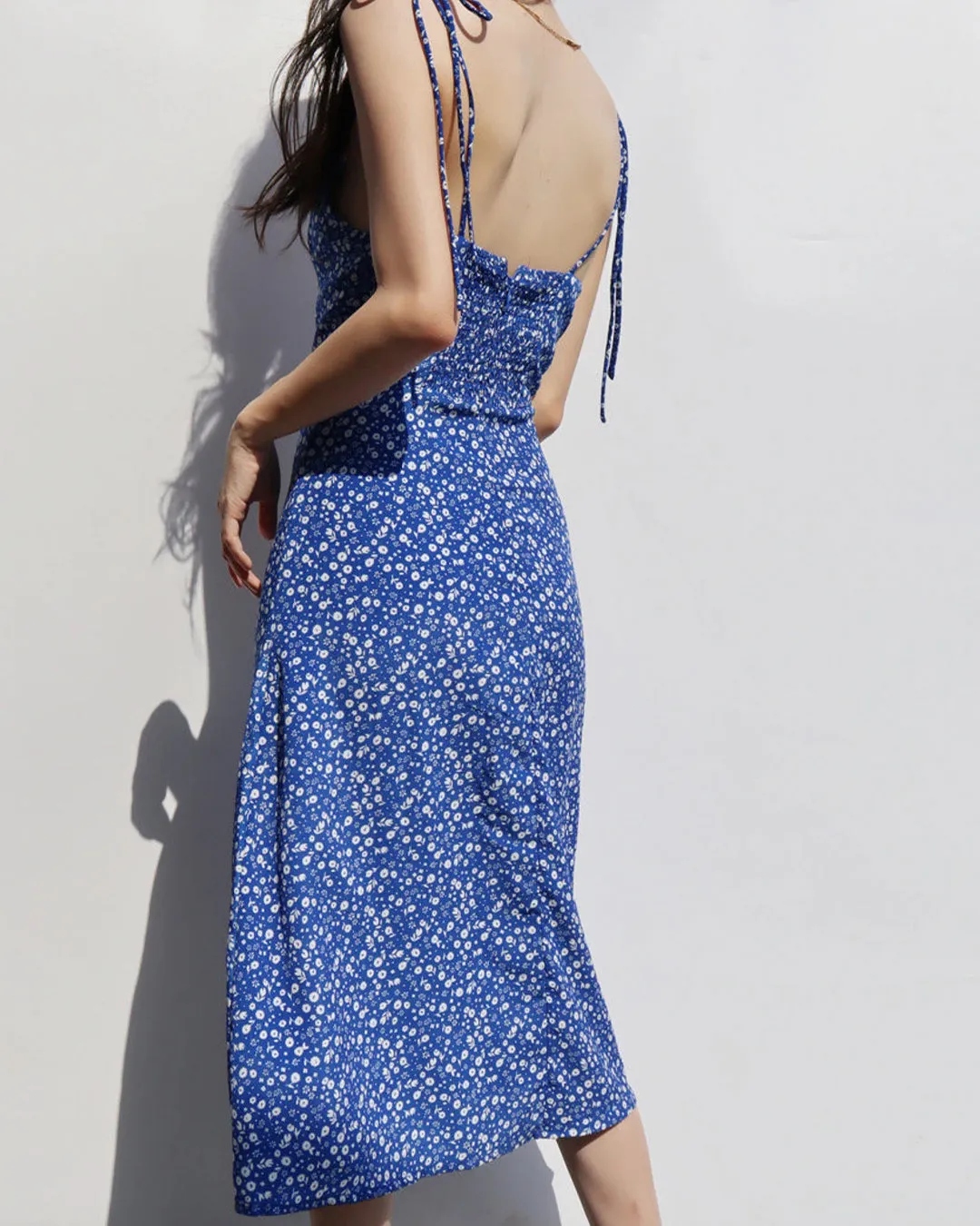 Spaghetti Strap Floral Slit Midi Dress