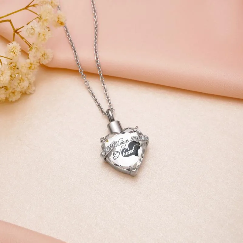 Stainless Steel Personalized Engraved Birthstone Heart-Shaped Month Urn Necklace for Ashes