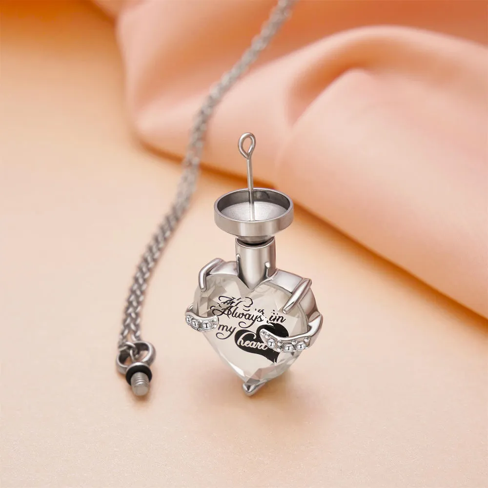 Stainless Steel Personalized Engraved Birthstone Heart-Shaped Month Urn Necklace for Ashes