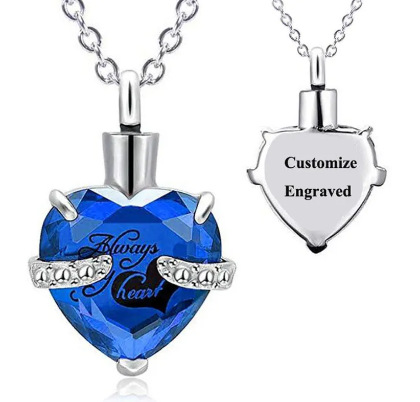 Stainless Steel Personalized Engraved Birthstone Heart-Shaped Month Urn Necklace for Ashes