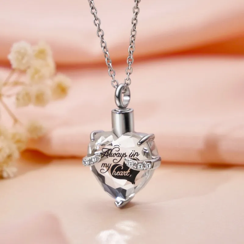 Stainless Steel Personalized Engraved Birthstone Heart-Shaped Month Urn Necklace for Ashes