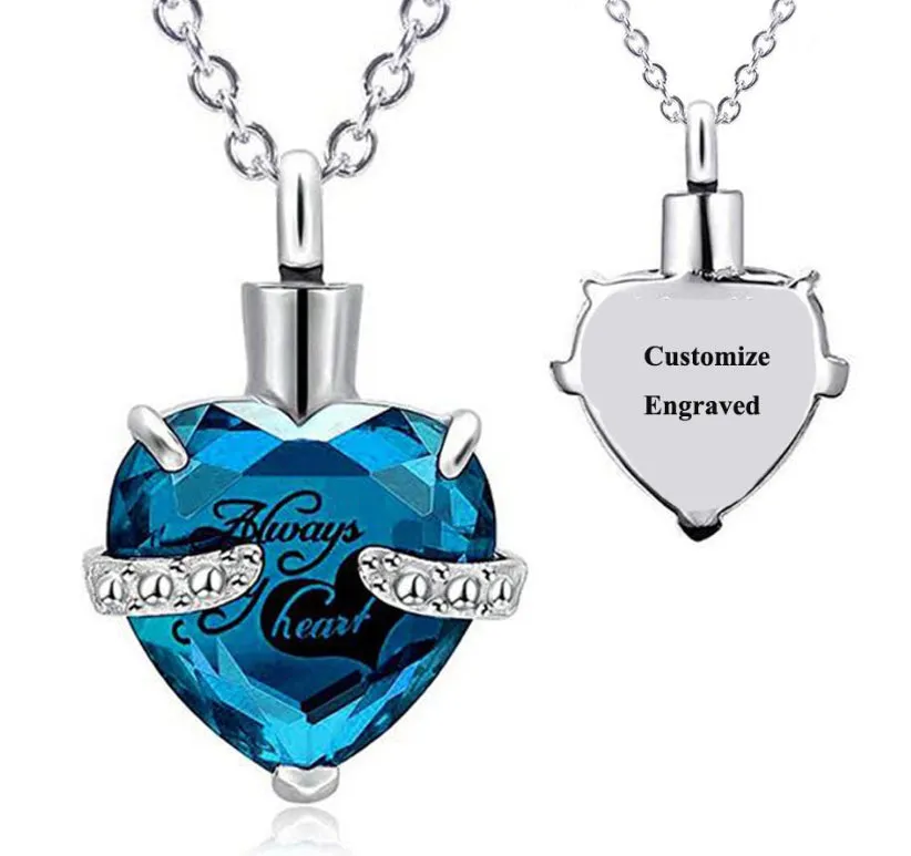 Stainless Steel Personalized Engraved Birthstone Heart-Shaped Month Urn Necklace for Ashes