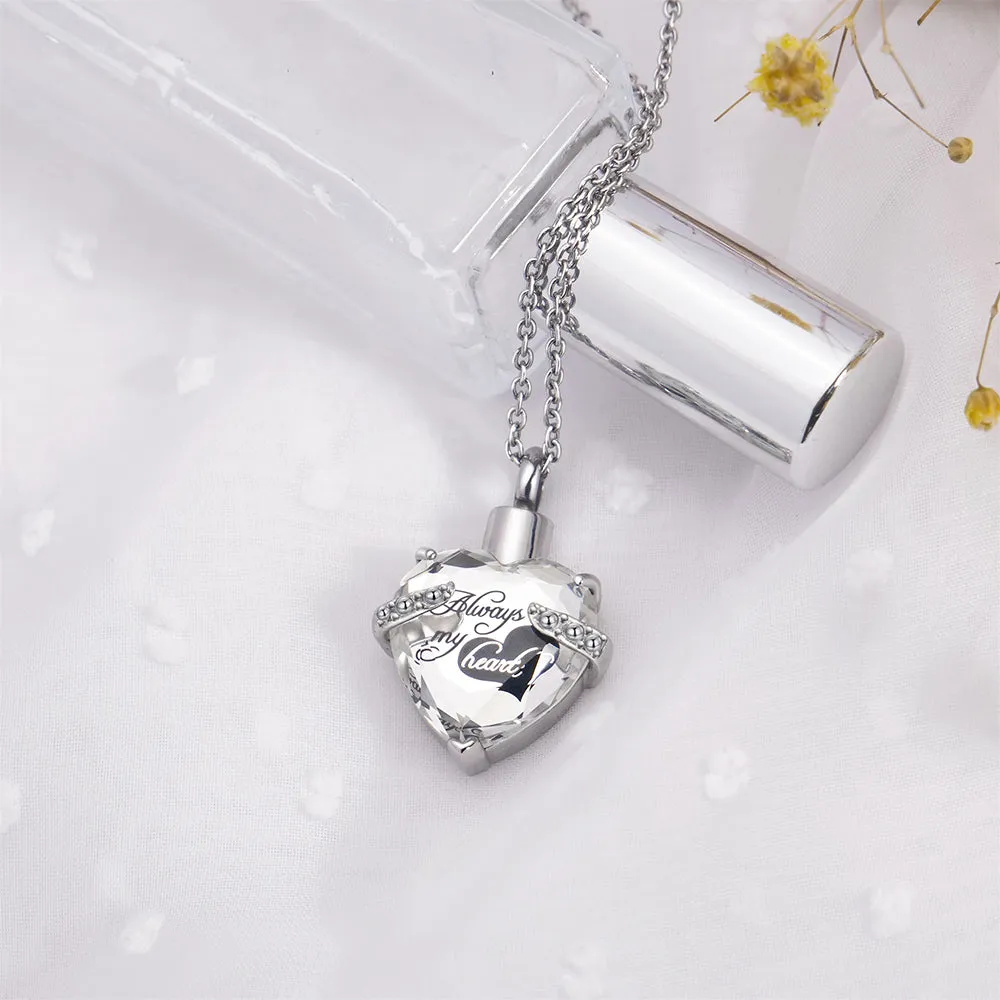 Stainless Steel Personalized Engraved Birthstone Heart-Shaped Month Urn Necklace for Ashes