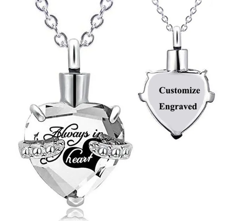 Stainless Steel Personalized Engraved Birthstone Heart-Shaped Month Urn Necklace for Ashes