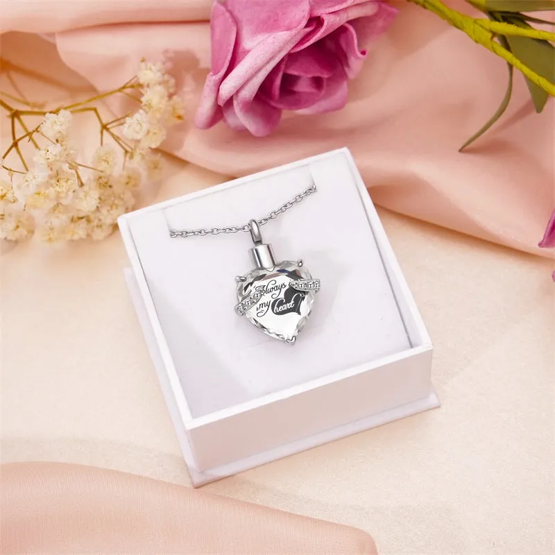 Stainless Steel Personalized Engraved Birthstone Heart-Shaped Month Urn Necklace for Ashes