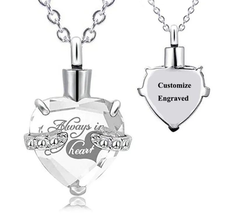 Stainless Steel Personalized Engraved Birthstone Heart-Shaped Month Urn Necklace for Ashes