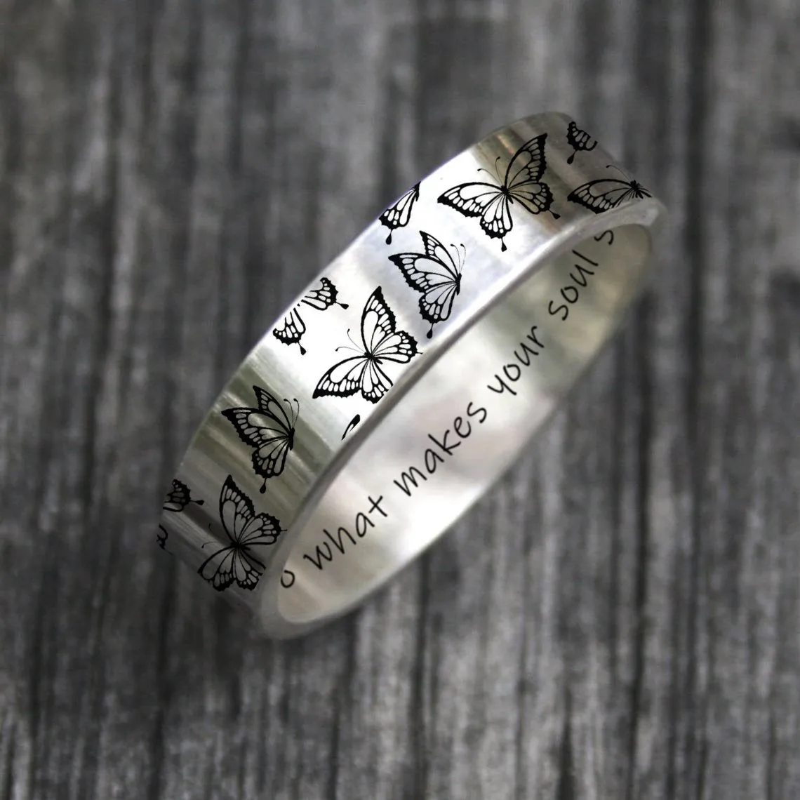 Sterling Silver Butterfly Animal Ring Engraved with Do What Makes Your Soul Shine