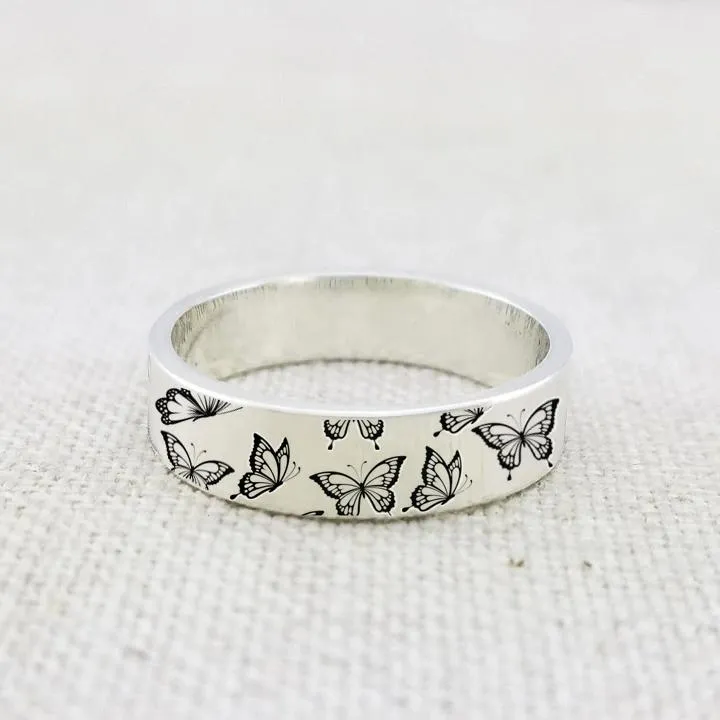 Sterling Silver Butterfly Animal Ring Engraved with Do What Makes Your Soul Shine