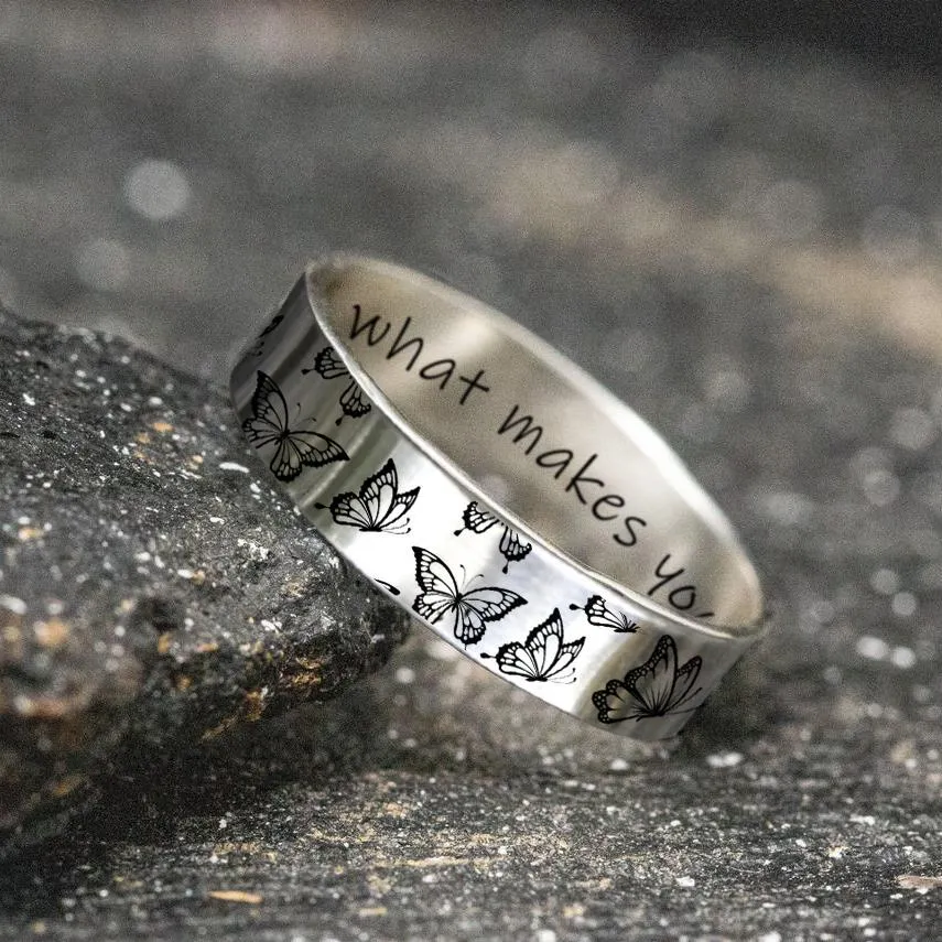 Sterling Silver Butterfly Animal Ring Engraved with Do What Makes Your Soul Shine