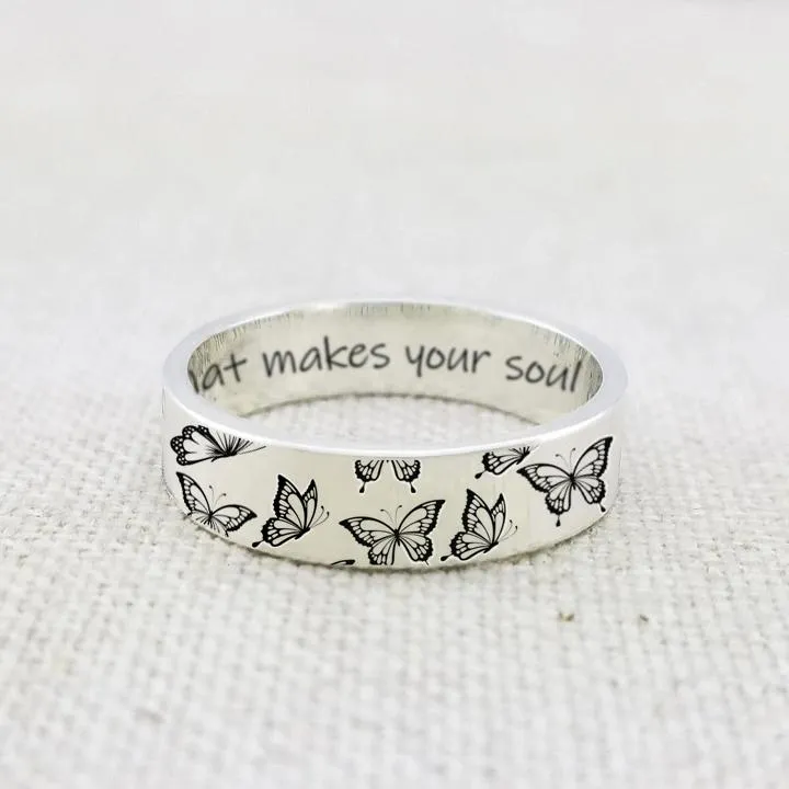 Sterling Silver Butterfly Animal Ring Engraved with Do What Makes Your Soul Shine