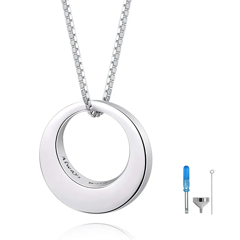 Sterling Silver Circle of Life Eternity Memorial Urn Necklace for ashes Engraved With Always with me