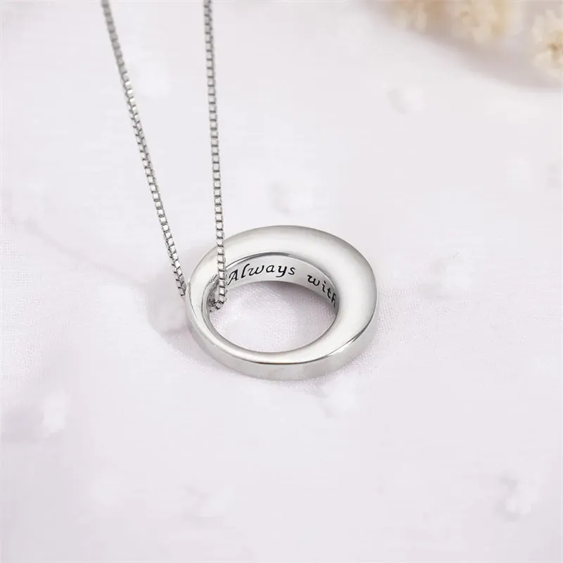 Sterling Silver Circle of Life Eternity Memorial Urn Necklace for ashes Engraved With Always with me