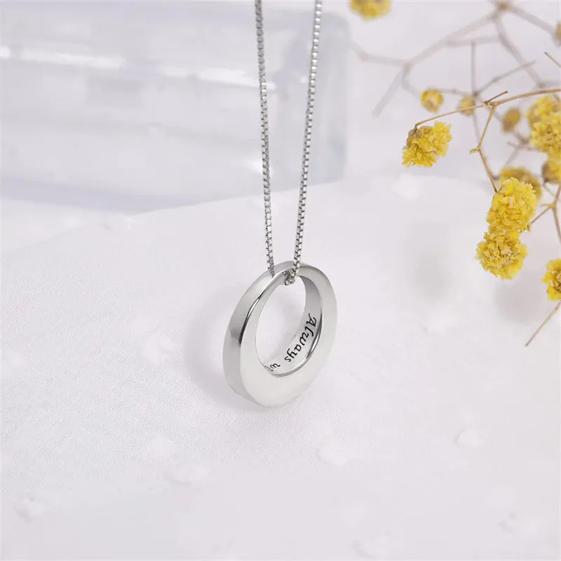 Sterling Silver Circle of Life Eternity Memorial Urn Necklace for ashes Engraved With Always with me