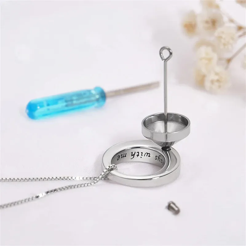 Sterling Silver Circle of Life Eternity Memorial Urn Necklace for ashes Engraved With Always with me