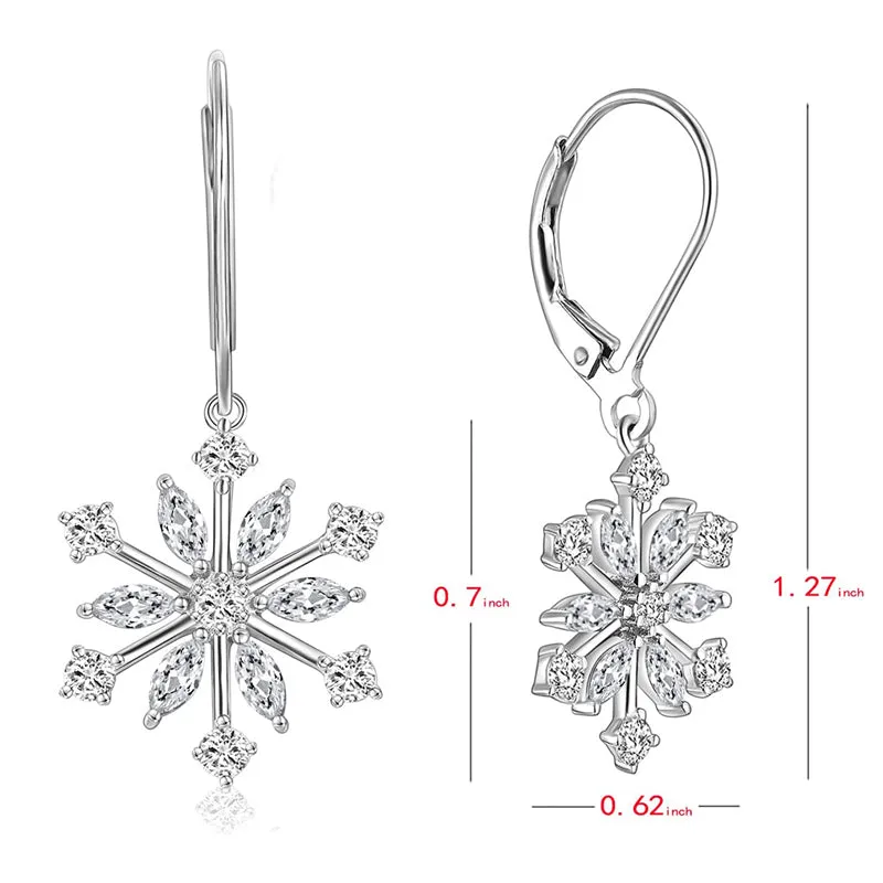 Sterling Silver CZ Snowflake Dangle Earrings