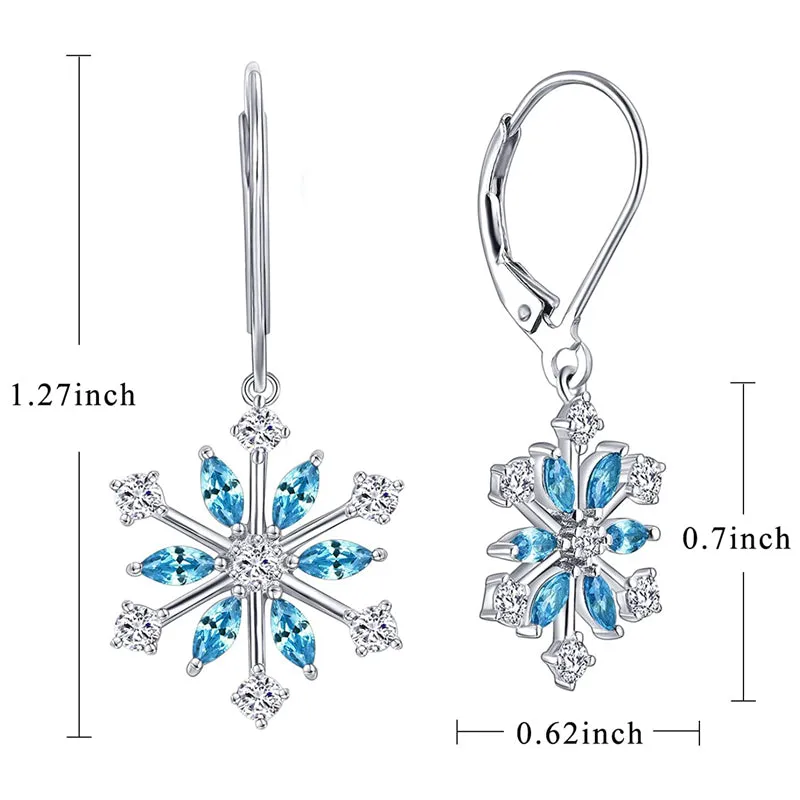 Sterling Silver CZ Snowflake Dangle Earrings