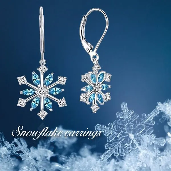 Sterling Silver CZ Snowflake Dangle Earrings