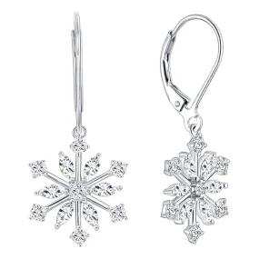 Sterling Silver CZ Snowflake Dangle Earrings