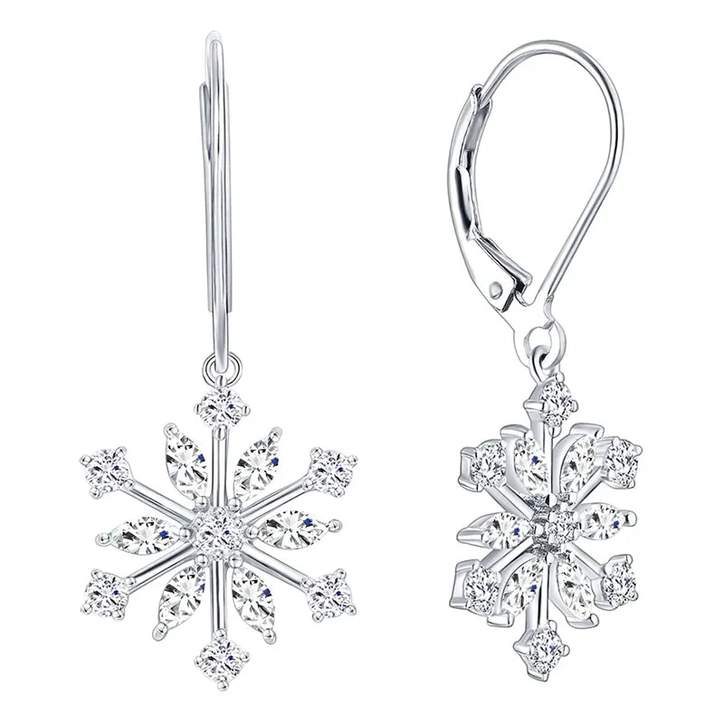 Sterling Silver CZ Snowflake Dangle Earrings