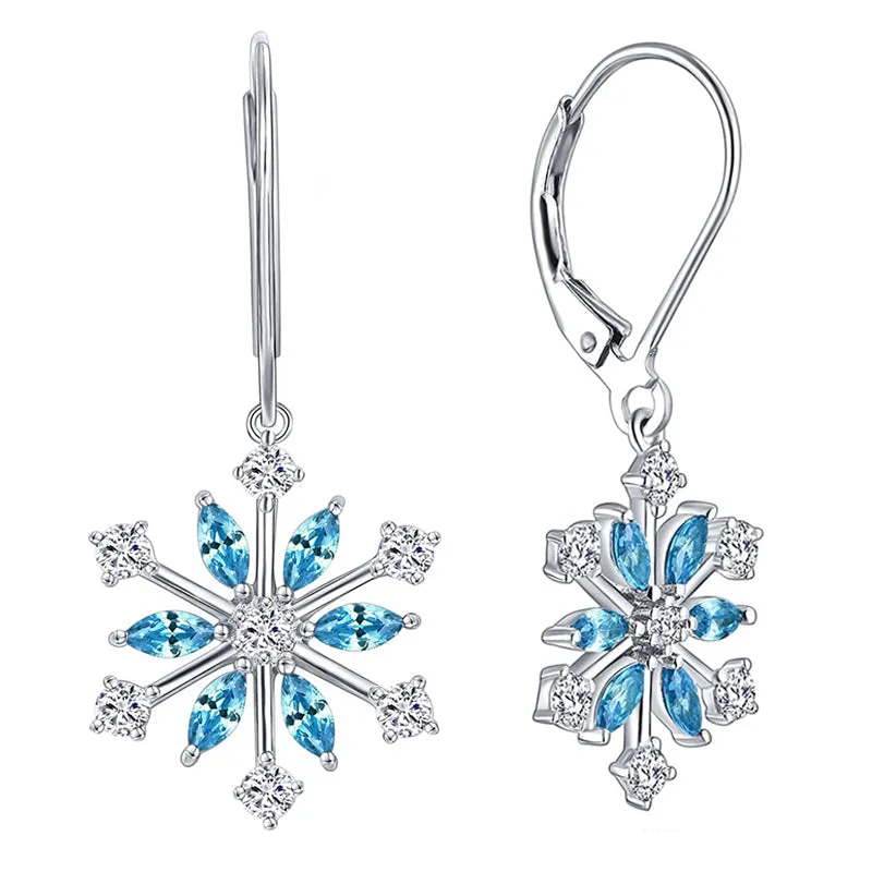 Sterling Silver CZ Snowflake Dangle Earrings