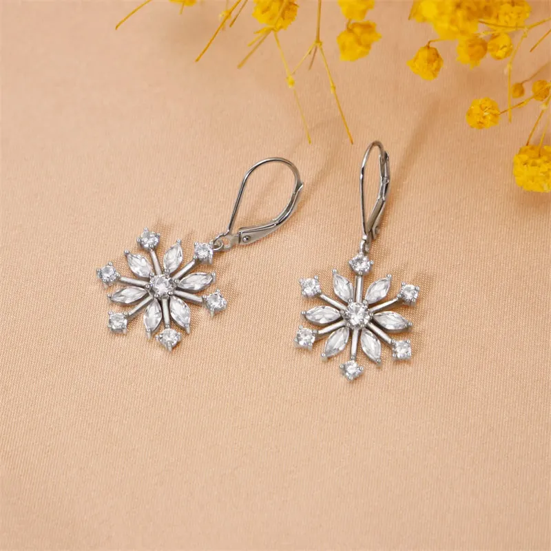 Sterling Silver CZ Snowflake Dangle Earrings