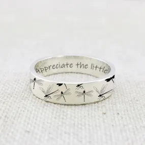 Sterling Silver Dragonfly Animal Ring With Engraved Appreciate The Little Things