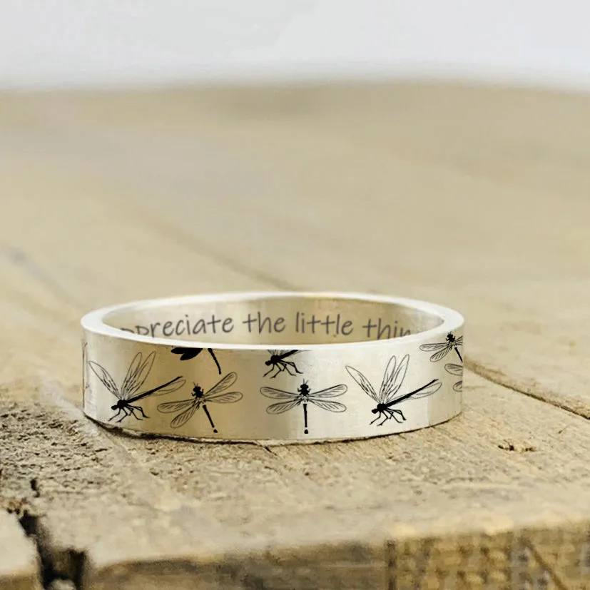 Sterling Silver Dragonfly Animal Ring With Engraved Appreciate The Little Things