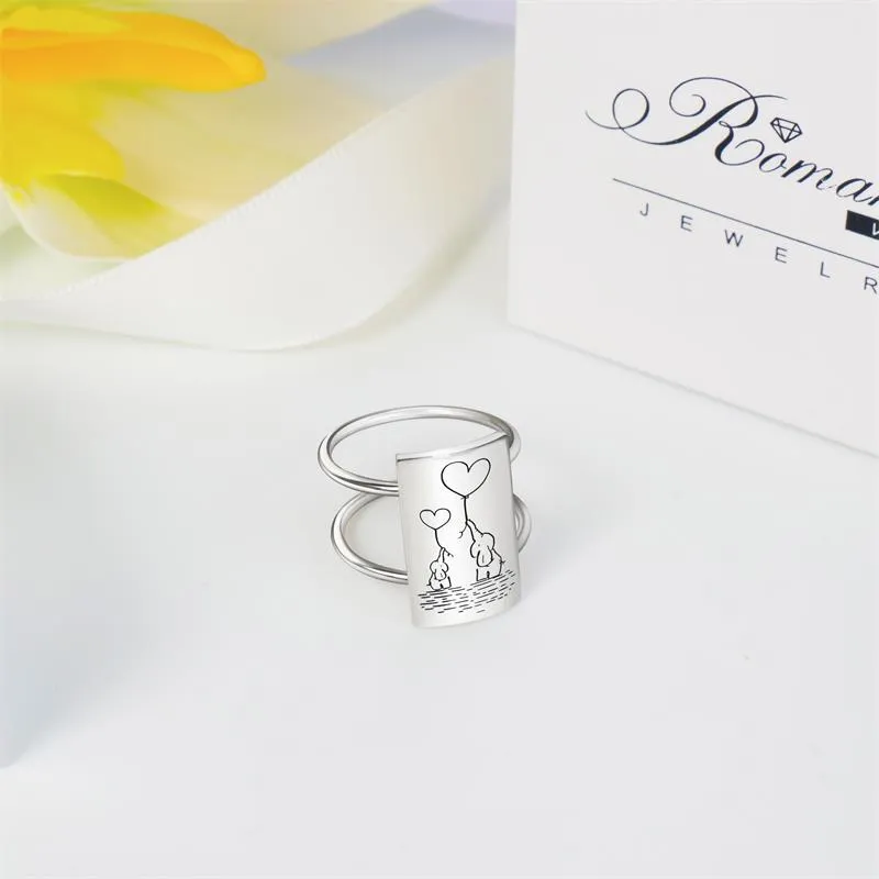 Sterling Silver Elephant Mother and Child Animal Ring