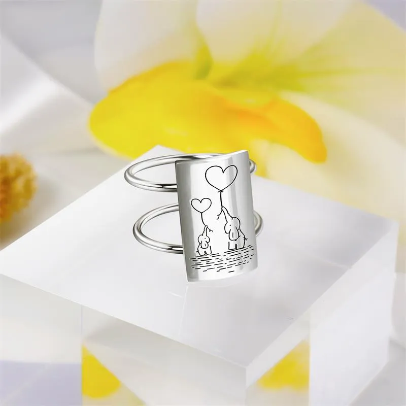 Sterling Silver Elephant Mother and Child Animal Ring