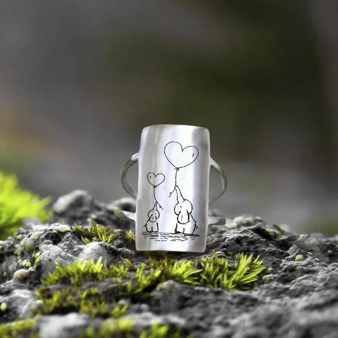 Sterling Silver Elephant Mother and Child Animal Ring