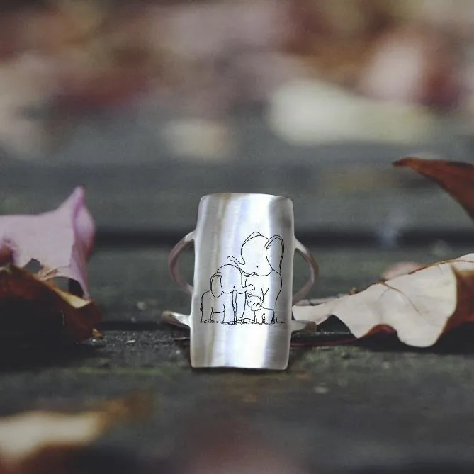 Sterling Silver Elephant Mother and Child Animal Ring