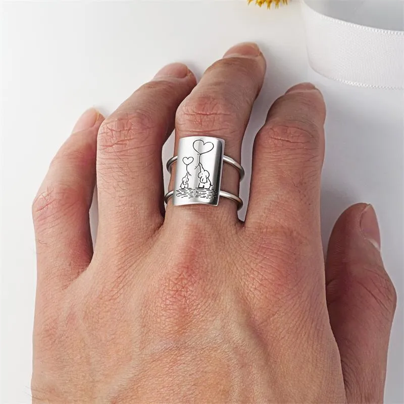 Sterling Silver Elephant Mother and Child Animal Ring