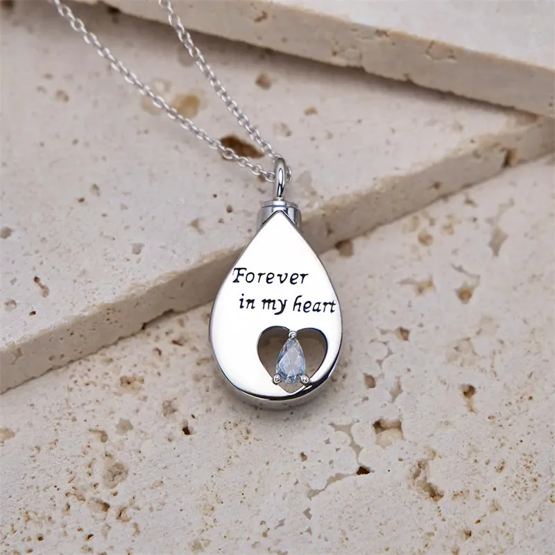 Sterling Silver Heart TearDangle Urn Necklace for Ashes