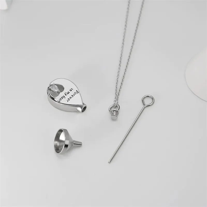 Sterling Silver Heart TearDangle Urn Necklace for Ashes