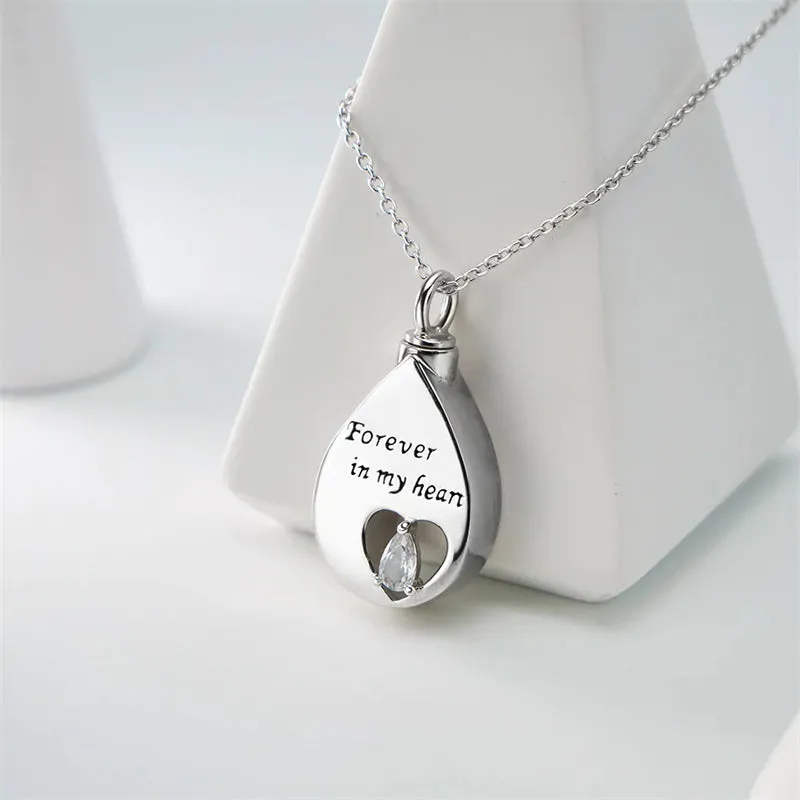 Sterling Silver Heart TearDangle Urn Necklace for Ashes