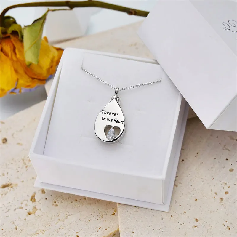 Sterling Silver Heart TearDangle Urn Necklace for Ashes