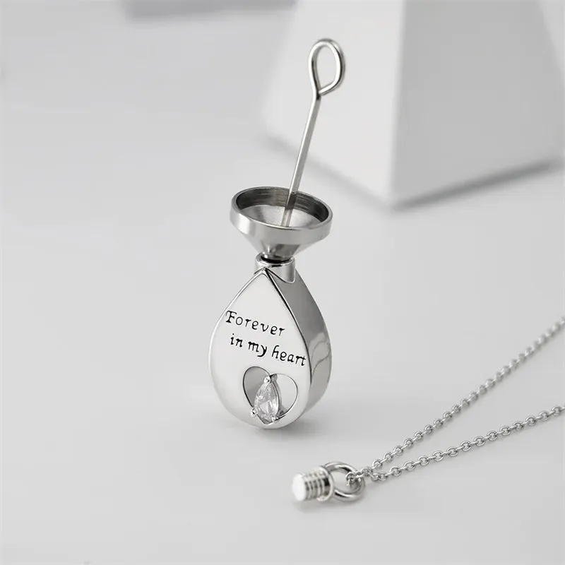 Sterling Silver Heart TearDangle Urn Necklace for Ashes