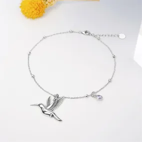 Sterling Silver Hummingbird Single Layer Anklet