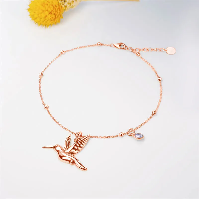 Sterling Silver Hummingbird Single Layer Anklet