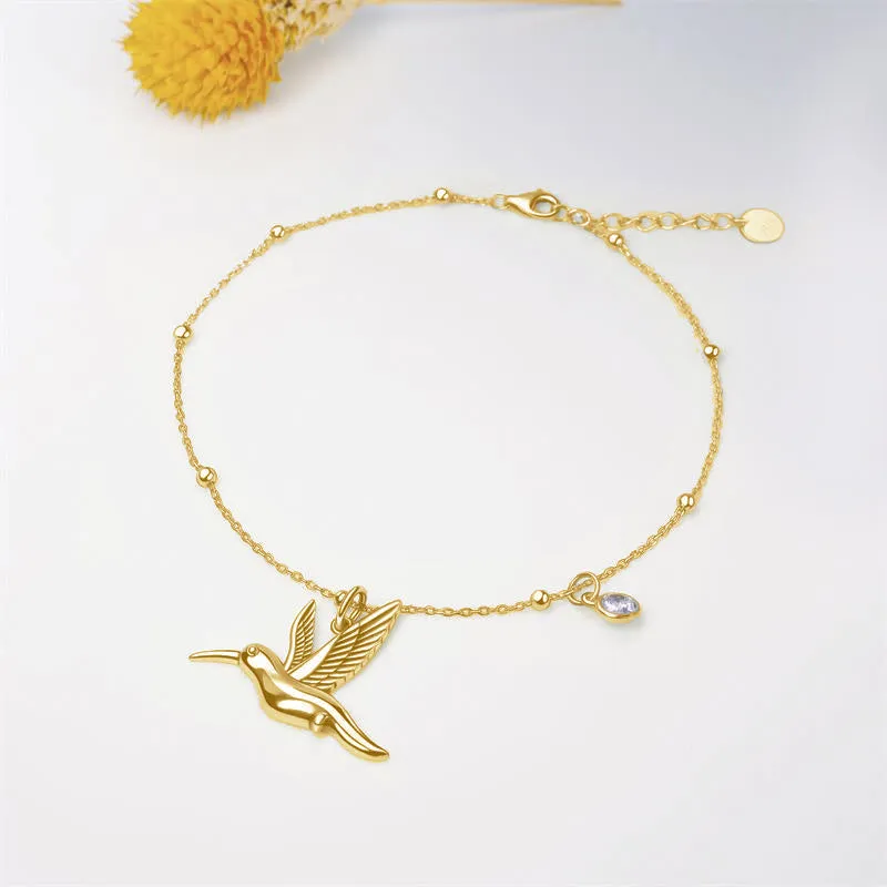 Sterling Silver Hummingbird Single Layer Anklet