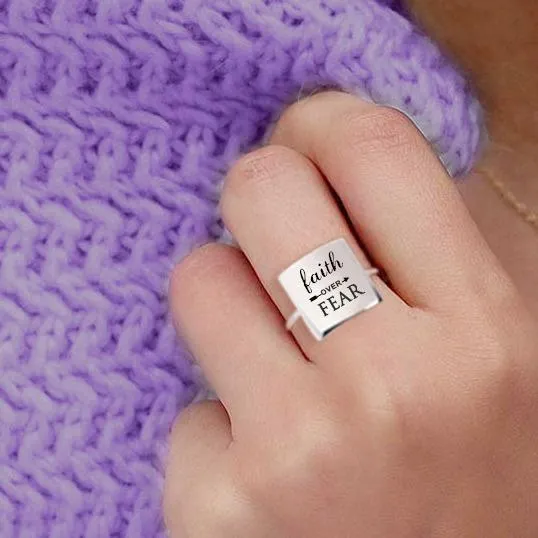 Sterling Silver Inspirational Ring Engraved with Faith over Fear