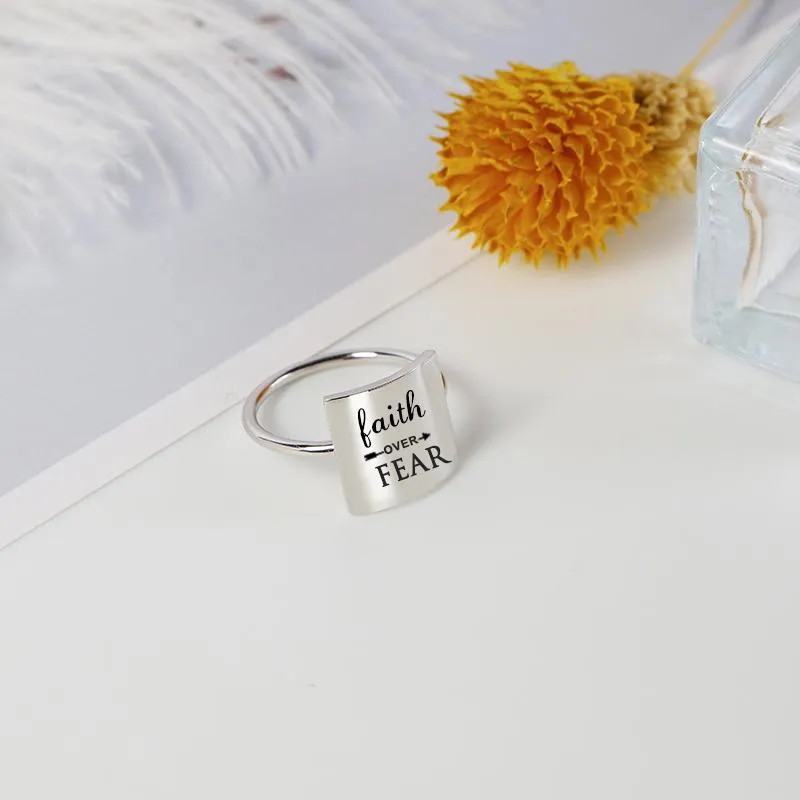 Sterling Silver Inspirational Ring Engraved with Faith over Fear