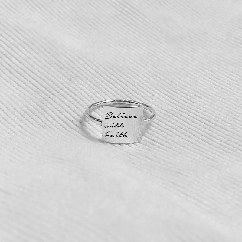 Sterling Silver Inspirational Ring Engraved with Faith over Fear