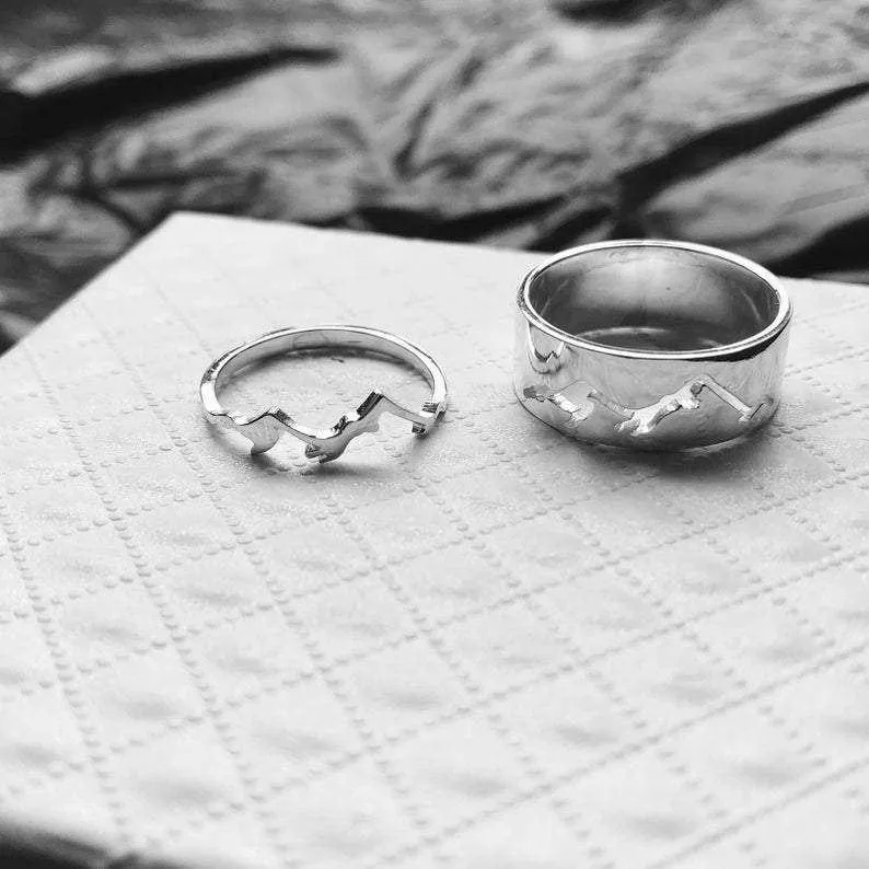 Sterling Silver Mountain Matching Set Couple Rings