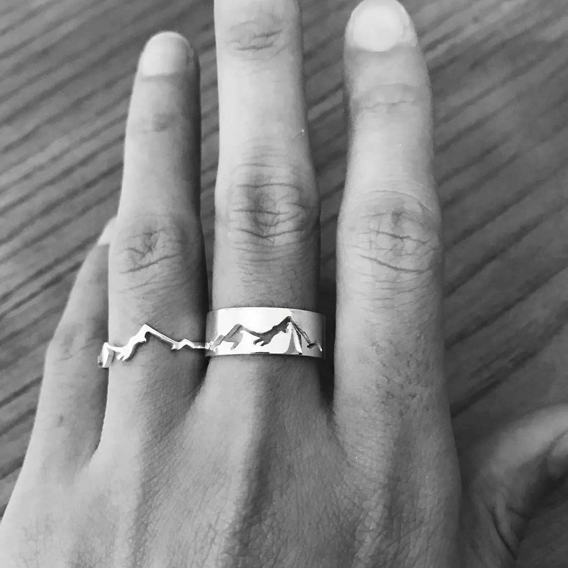 Sterling Silver Mountain Matching Set Couple Rings