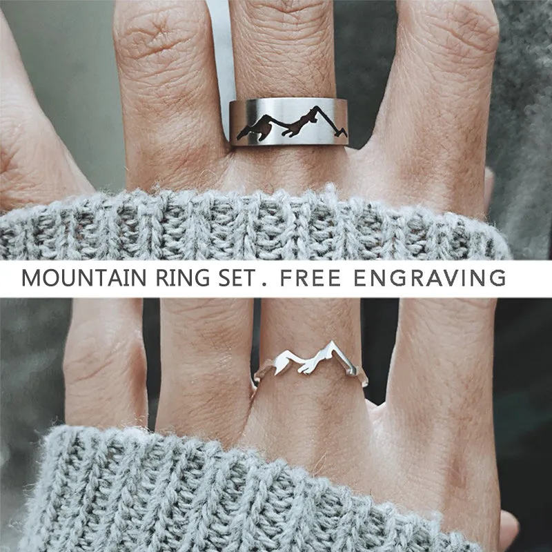 Sterling Silver Mountain Matching Set Couple Rings