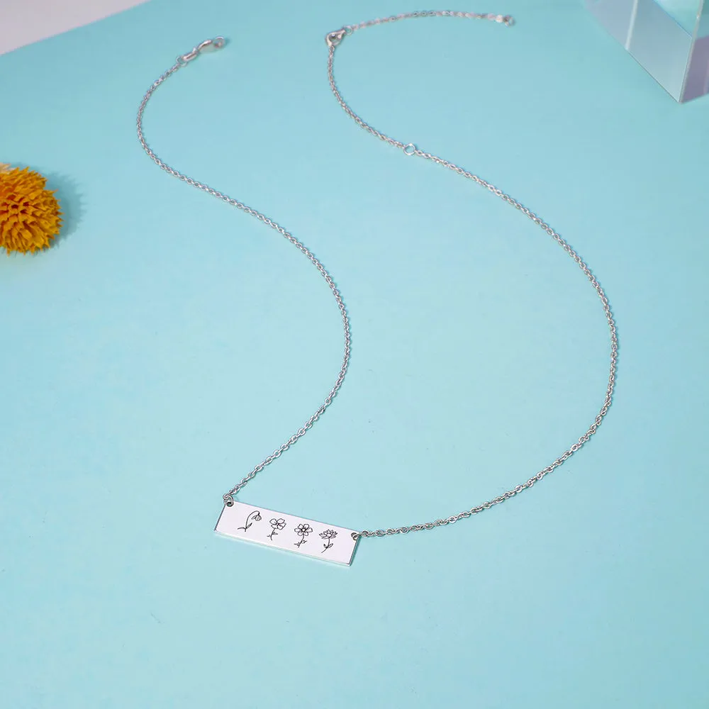 Sterling Silver Personalized Birth Month Flower Pendant Necklace